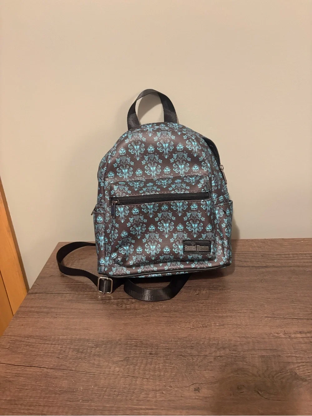 Small Floral Print Backpack - Black & Teal